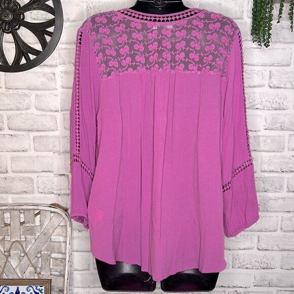 gnw Magenta Boho Hippie Lace Embroidery Blouse Top Shirt Size Large - Picture 4 of 7
